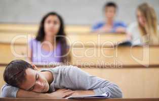 Student sleeping during a lecture