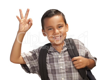 Happy Young Hispanic Boy Ready for School on White
