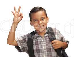 Happy Young Hispanic Boy Ready for School on White