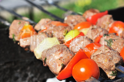 Kebabs, threaded on a skewer