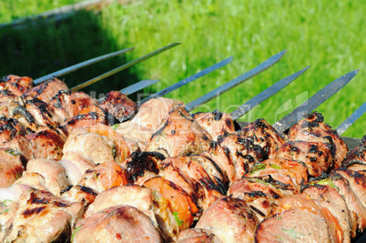 Kebabs, threaded on a skewer