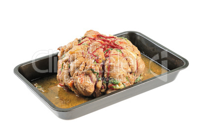 Baked ham on a tray