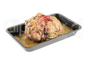 Baked ham on a tray