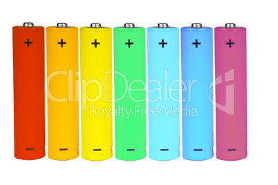 Seven batteries of different colors