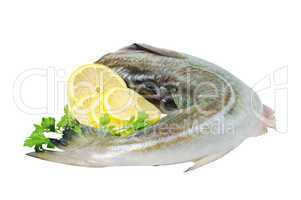 Raw fish, decorated with lemon and herbs