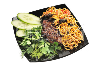 Grilled beef with Chinese noodles