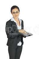 Young business woman stands