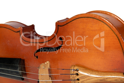 A fragment of a violin isolated on a white background