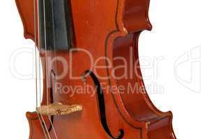A fragment of a violin isolated on a white background
