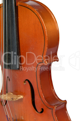 A fragment of a violin isolated on a white background