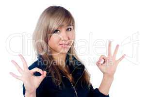 Girl showing thumb up gesture