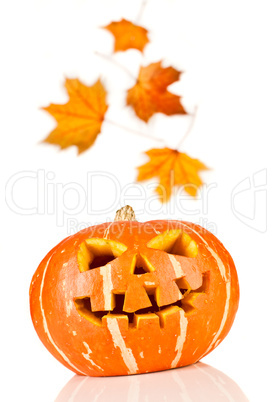 halloween, old jack-o-lantern on white