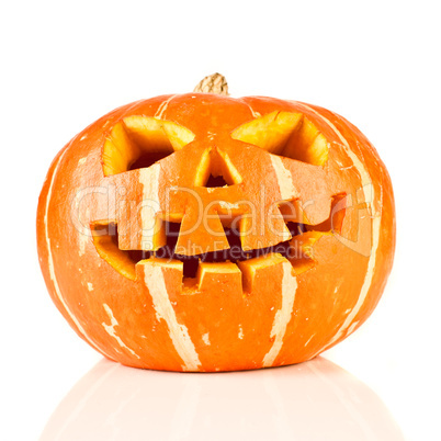 halloween, old jack-o-lantern on white