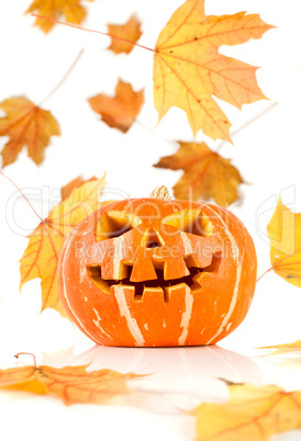 halloween, old jack-o-lantern on white