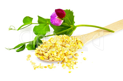 Pea flakes in a spoon with a flower