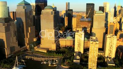 Aerial view of the Financial District, Manhattan and Harbor, NY, USA