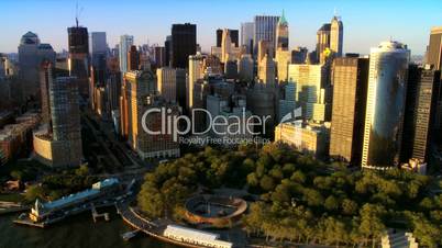 Aerial view of the Financial District, Battery Park and Harbor, NY, USA