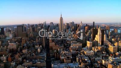 Aerial view of Downtown Manhattan at Sunset, NY, USA