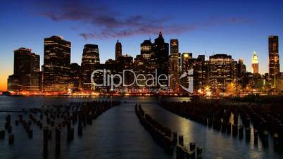 Time Lapse Sunset view of Manhattan Financial District, NY, USA