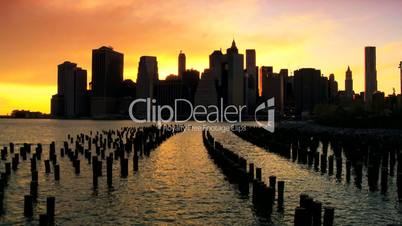 Sunset over the Hudson River Manhattan, Financial District, NY, USA