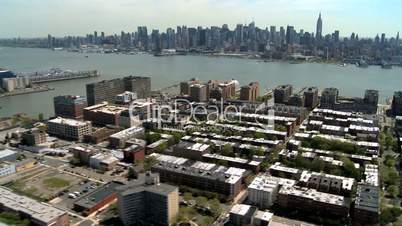 Aerial view of the Financial District Manhattan from Brooklyn, NY, USA