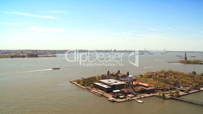Aerial view of the Statue of Liberty and Ellis Island, New York State, USA