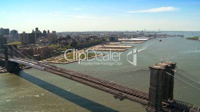 Aerial view of the Brooklyn Bridge Downtown Manhattan, NY, USA