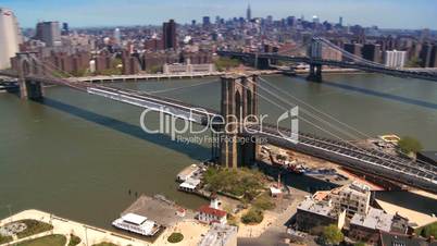Aerial view of Manhattan the Financial District and Brooklyn Bridge, NY,USA