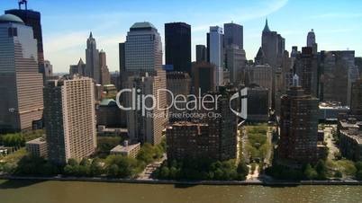 Skyline Helicopter Aerial view of Downtown Manhattan, NY, USA