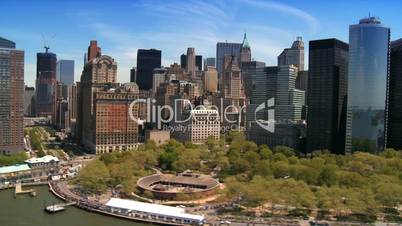 Aerial view of the Financial District, Battery Park and Harbor, NY, USA