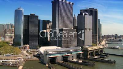 Aerial view of the Ferry Terminal, serving the Financial District, NY, USA