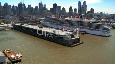 Aerial view of a Cruise Liner in the Hudson River, New York, USA