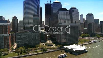 Aerial view of the Financial District, Battery Park and Harbor, NY, USA