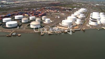 Helicopter Aerial view of Oil and Gas Storage tanks, New Jersey, NY, USA