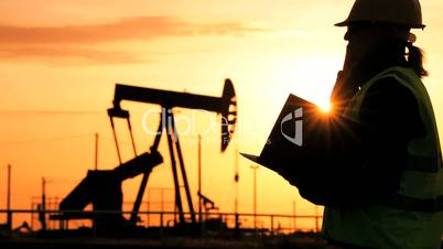 Female Engineer Overseeing Oil Production