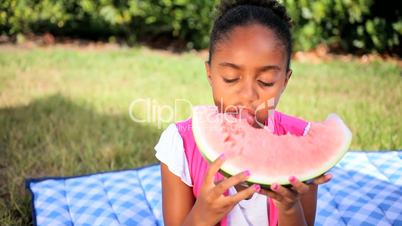 Cute African American Child Eating Water Melon