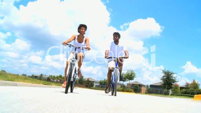 African American Couple Enjoying Cycling Exercise