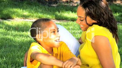 African American Mother & Son Together Outdoors