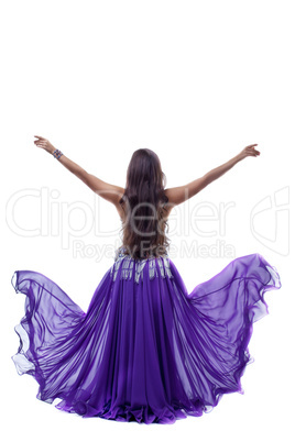 Yong arabia dancer posing with flying veil cloth