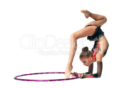 Young girl show gymnastics dance with hoop