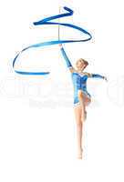 teenager doing gymnastics dance with ribbon