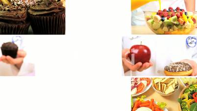 Montage of Choices Between Healthy & Unhealthy Foods