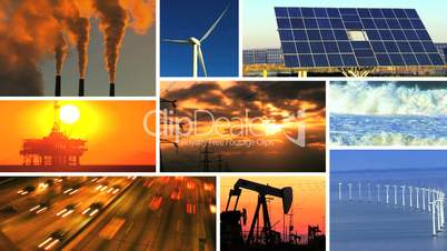 Montage of Renewable Energy & Fossil Fuel Pollution
