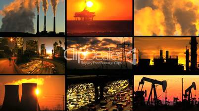 Montage of Clean Energy Production & Fossil Fuel Pollution