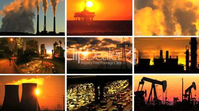 Montage of Contrasting Effect of Clean Power Production  & Fossil Fuel Pollution