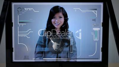 Future Touchscreen Technology with Asian Woman