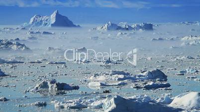 Small Craft Between Ice Floes & Icebergs Arctic Region