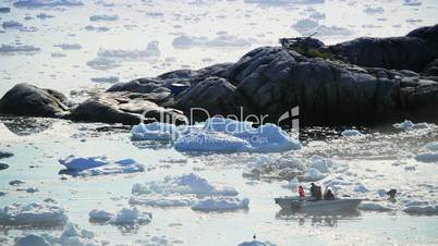 Small Craft Between Ice Floes & Icebergs Arctic Region