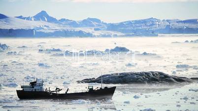 Nautical Vessel Moving in Ice Floes
