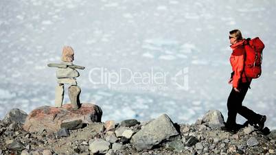 Female Trekking Alone in a Frozen Arctic Landscape